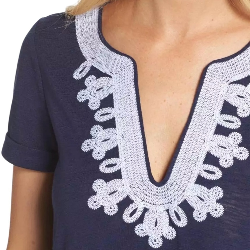 Lilly Pulitzer MAISY Swing T-Shirt Dress True Navy with White Embroidery Size S - Picture 3 of 11